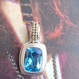 Sadye L Vassil SLV 14K Gold Sterling Silver blue topaz necklace